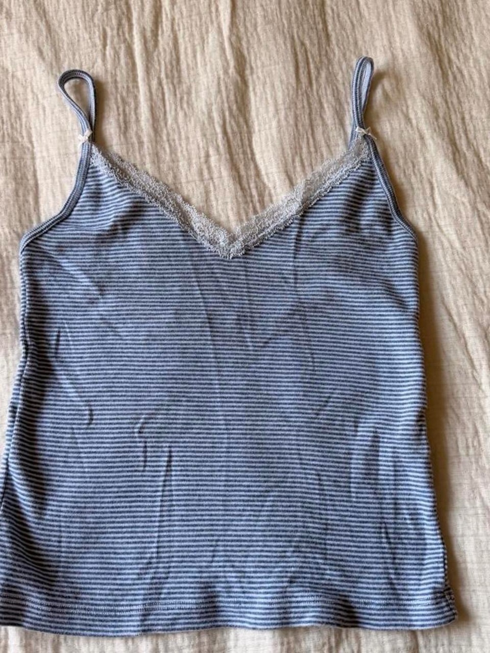 Brandy Melville Striped Blue Lace-Trim Cami Top